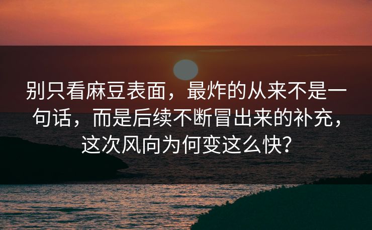 别只看麻豆表面，最炸的从来不是一句话，而是后续不断冒出来的补充，这次风向为何变这么快？  第1张