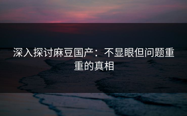 深入探讨麻豆国产：不显眼但问题重重的真相  第1张