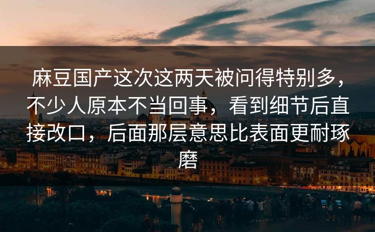 麻豆国产这次这两天被问得特别多，不少人原本不当回事，看到细节后直接改口，后面那层意思比表面更耐琢磨  第1张